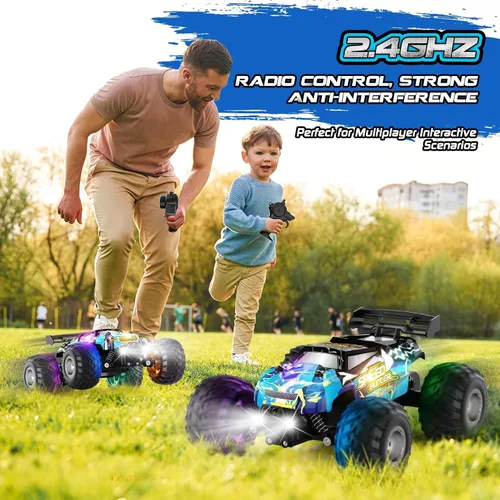 Vista 6 de Rcjoyou Auto a control remoto, Camión RC todoterreno 2WD, 20 KM/H Autos RC todo terreno con faros delanteros y luces de carrocería, 2.4GHz, 2