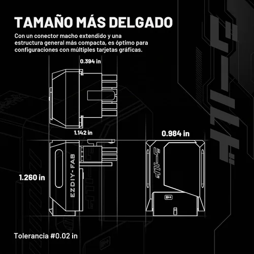 Vista 2 de EZDIY-FAB Adaptador PCIe 5.1 – 600 W 12+4 pines, conector de alimentación GPU de 16 pines 12VHPWR, adaptador de GPU de 12 V-2x6, ángulo recto de 90