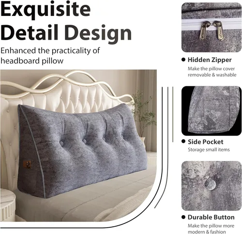 Vista 106 de Almohada de cabecera gruesa totalmente rellena tamaño Queen, cabecera acolchada suave y firme, soporte grande, triangular, almohada de cuña