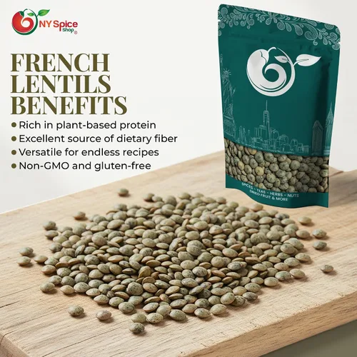 Vista 5 de NY SPICE SHOP Lentejas francesas – Lentejas verdes francesas de 3 libras – Frijoles secos – Rico en proteínas y fibra – Ideal para guisos, curry