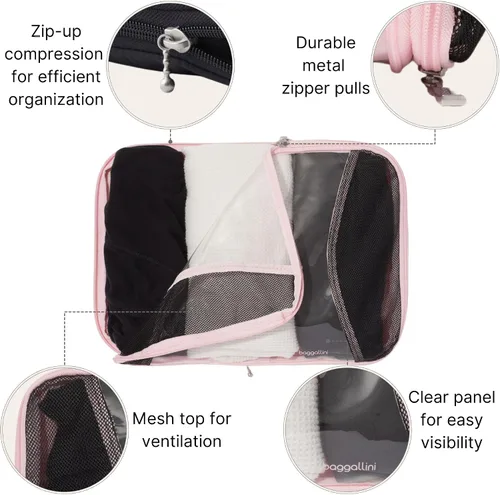 Vista 3 de Baggallini Juego de 3 cubos de compresión - Cubos de compresión ligeros para viajes, BOLSA ROSA, Talla única