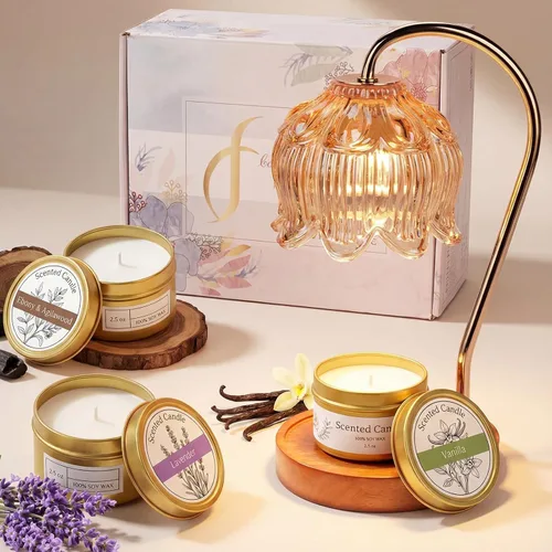 Vista 24 de Funistree Paquete de 2 lámparas calentadoras de velas de flores, lámpara de vela con temporizador, regalos de cumpleaños de Navidad para mujeres