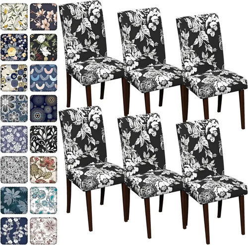 Vista 48 de Fundas para sillas de comedor CoSofSLIP, juego de 2, fundas estampadas elásticas antideslizantes, fundas extraíbles y lavables para sillas