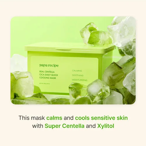 Vista 2 de Papa Recipe Real Centella Cica - Mascarillas faciales refrescantes diarias (30 hojas), calman y calma instantáneas, mascarillas hidratantes