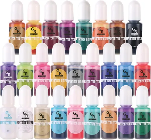 Vista 11 de Juego de tinta de alcohol metálico, 26 colores metálicos a base de alcohol para arte de resina, arte fluido, manualidades de resina, placa de Petri