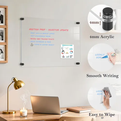 Vista 3 de Pizarra Acrílica de Borrado en Seco para Pared, 24" x 16" Pulgadas Tablero de Notas Acrílico Negro No Magnético para Pared, Planificador Familiar