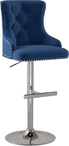 Vista 25 de Juego de 2 taburetes de bar de terciopelo, altura ajustable, base de metal dorado, beige Diseño de cabeza de clavo, función giratoria, ideal
