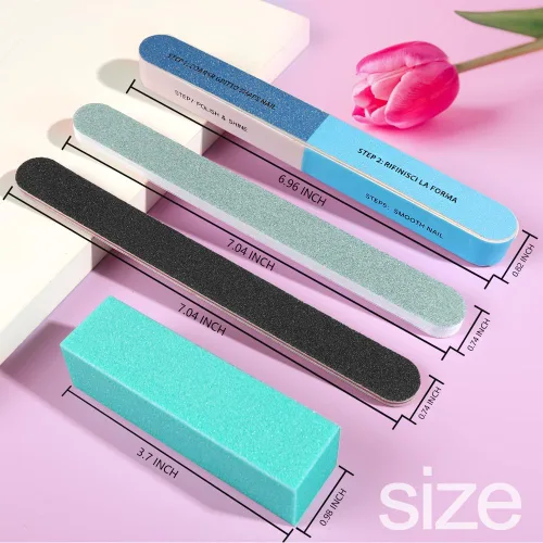 Vista 2 de FANDAMEI Limas y tampones de uñas, kit de 20 limas de uñas. Bloque de pulido de uñas rectangular y grano 100/180 lima de uñas de 7 vías y tampón