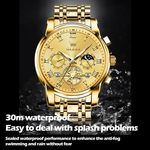 Vista 4 de OLEVS Reloj de pulsera ajustable de acero inoxidable impermeable para hombre, reloj analógico de cuarzo para hombre, moda de negocios, clásico