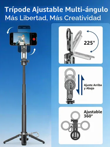 Vista 6 de USKEYVISION - Mini palo magnético para selfie para iPhone con luz (MPT-02) 4 In 1 Portable Pocket Selfie Stick Tripod for iPhone & Android with