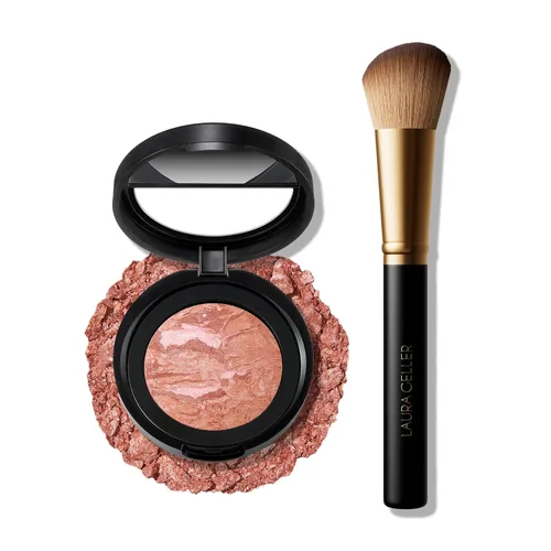 Vista 10 de LAURA GELLER NEW YORK Blush-n-Brighten - Rubor horneado marmoleado, tono Pink Buttercream (crema de mantequilla rosa) y brocha angular, 47mm 01