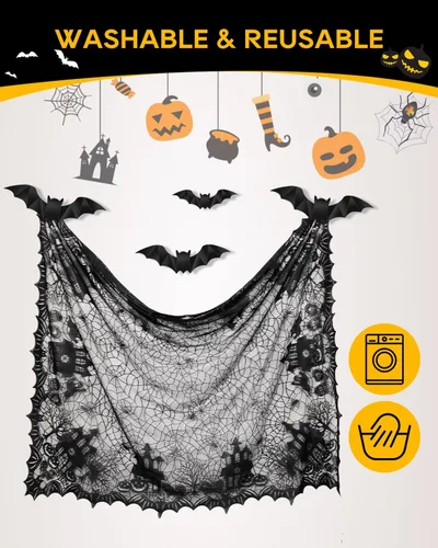 Vista 6 de eZAKKA Mantel de encaje negro para Halloween, 53x68 pulgadas