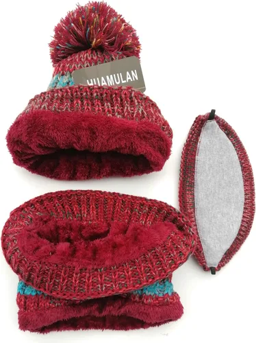 Vista 7 de Conjunto de 3 piezas para mujer, gorro de esquí, nieve, cuello, bufanda, máscara facial, pasamontañas, gorro de forro polar de punto de invierno
