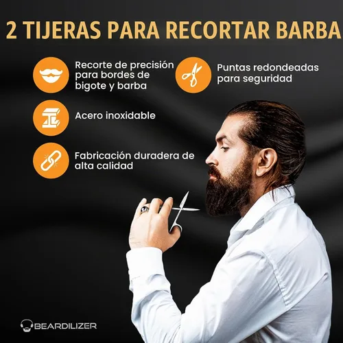 Vista 5 de Beardilizer Kit de cepillo para barba, cepillo de cerdas de jabalí 100% puro, peine de madera de lujo y 2 tijeras para bigote, aseo y cuidado
