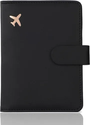Vista 44 de Melsbrinna Funda de cuero prémium para pasaporte, impermeable, con bloqueo RFID, cartera de viaje con soporte para bolígrafo, bonito libro