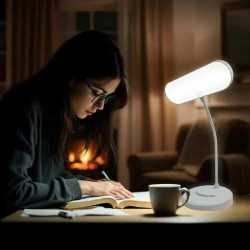Vista 5 de Lámpara de escritorio, LED que cuida los ojos para estudiantes, regulable al tacto, 3 modos de color, recargable USB-C, cuello de cisne flexible