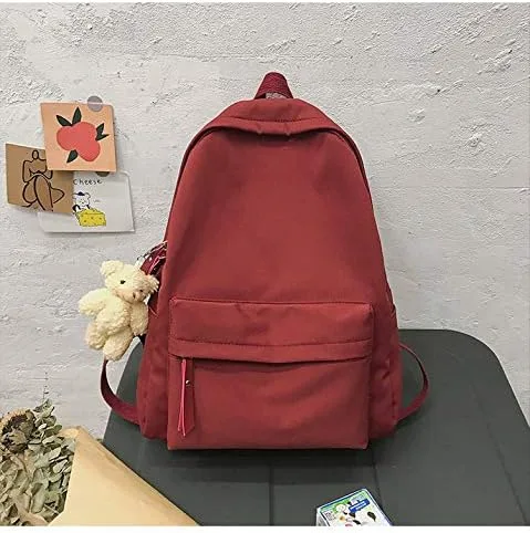 Vista 2 de CYee Cutecore - Mochila estética con colgante de oso, mochila para libros de preparación, suministros escolares, mochila de regreso a clases, Rojo