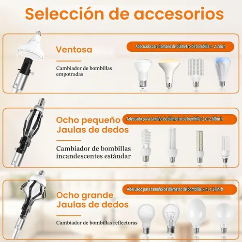 Vista 6 de Cambiador de bombilla para techos altos con poste de extensión de 20