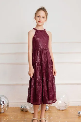 Vista 8 de GRACE KARIN Vestido de lentejuelas para niñas 2024, elegante, lindo, vestido largo de fiesta para niñas de 5 a 14 años