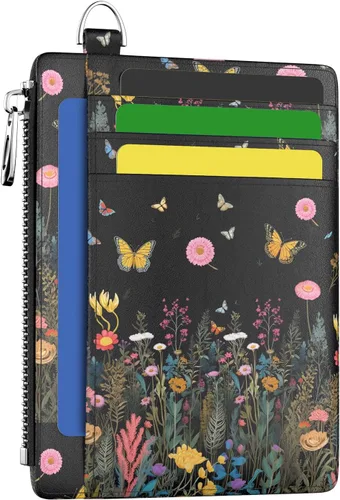 Vista 41 de Hancynir Cartera delgada para mujer con soporte para tarjetas de crédito RFID, pequeña mini funda para tarjetas con bolsillo frontal de PU, cartera