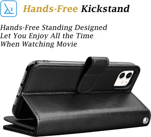 Vista 4 de Funda tipo cartera para iPhone 11, iPhone 11 6.1 de piel tipo cartera con ranuras para tarjetas de crédito de identificación, función atril, funda