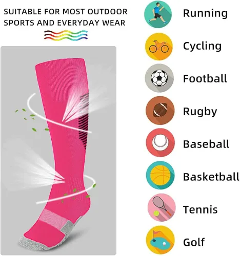 Vista 2 de ZEPOHCK Calcetines deportivos de fútbol para niños, 2 pares de calcetines hasta la rodilla para jóvenes y niñas para talla de zapato de 3 a 6.5