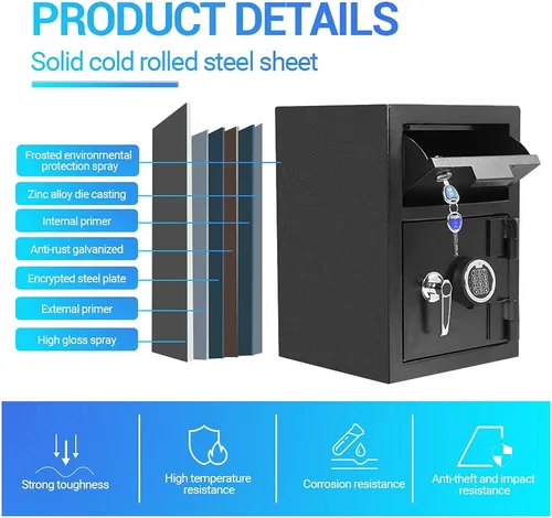 Vista 3 de Greenvelly Caja fuerte de depósito de 80 libras con ranura para caída, 2.6 Cub antirrobo con cerradura electrónica para el hogar, oficina, hotel