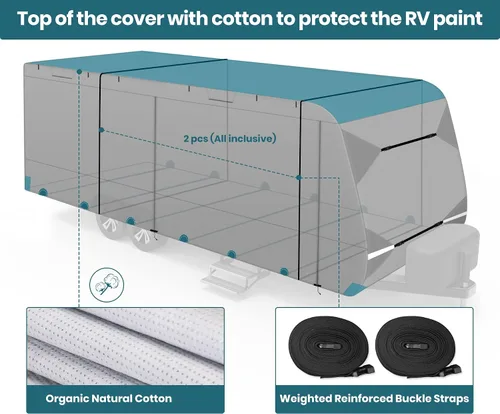 Vista 3 de Cubierta de 8 capas no tejida con fundas de algodón para remolques de viaje de 18 pies a 20 pies, impermeable, resistente al viento, cubierta