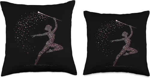Vista 3 de Baton Twirling Majorettes Cute Baton Design Baton Twirling Girl Throw Pillow, 16x16, Multicolor