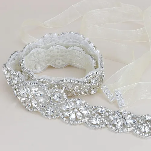 Vista 9 de CIEHER Cinturón de diamantes de imitación para mujer, cinturón de boda, cinturón de cristal para vestido de boda, cinturón con cinta