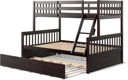 Vista 8 de KOMFOTT Litera de Madera Twin Over Full con Cama Nido, Marco de Cama con Marco de Madera de Pino Maciza, Litera que Ahorra Espacio con Escalera