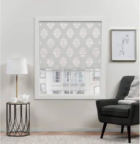 Vista 14 de [Usado] EXCLUSIVE HOME Marseilles Damask - Persiana romana 100% opaca de 23 x 64 pulgadas, color gris