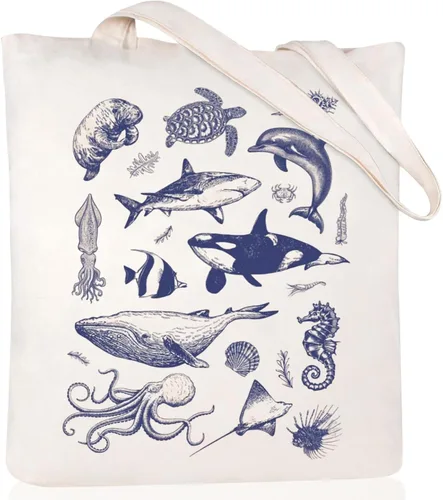Vista 15 de Bolsa de lona estética para mujer con bolsillo interior, bolsa de hombro para libros, bolsas reutilizables para compras