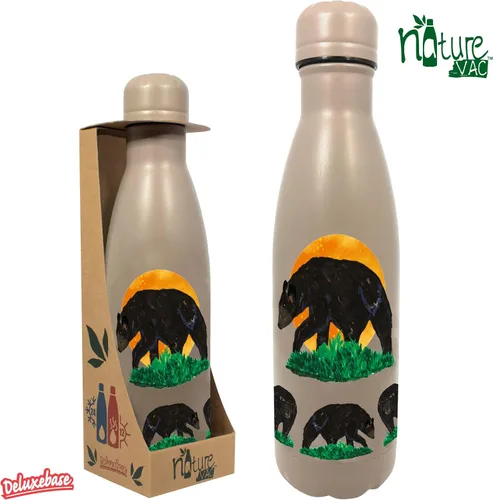 Vista 2 de NatureVac - Black Bear de Deluxebase. Botella de agua de acero inoxidable con aislamiento térmico de 17 onzas. Frasco de vacío reutilizable y a