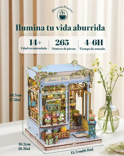 Vista 2 de Cutefun - Kit de rincón de libros - Kit de casa en miniatura DIY para adultos y adolescentes, kit de rompecabezas de madera 3D en miniatura con LED