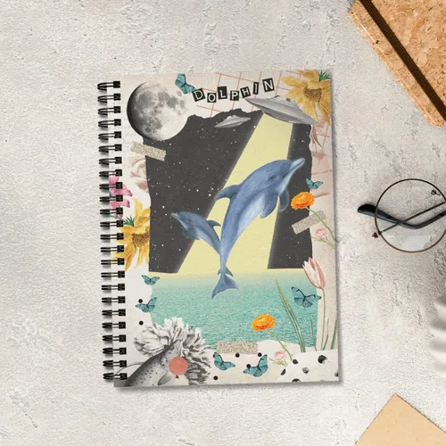 Vista 5 de GOLEEX Blank Spiral Notebook Dolphin Journal Collage Ruled Lined Writing Weekly Monthly Planner Vintage Durable Soft Cover Notebooks School Work