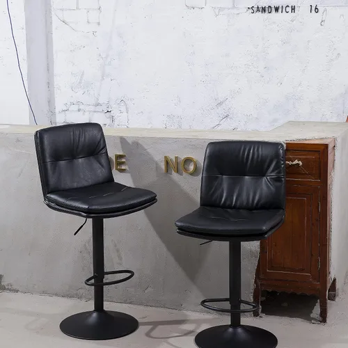 Vista 2 de Juego de 2 taburetes de bar, modernos taburetes de bar de piel sintética, altura ajustable de 22 a 29 pulgadas, taburete de bar con cojín grueso