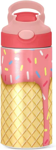 Vista 2 de Moudou Botella de agua con cono de helado para niños, doble pared aislada al vacío de acero inoxidable, vaso de viaje, 12 onzas