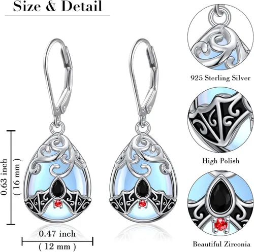 Vista 66 de Aretes colgantes de filigrana de plata de ley 925, margarita, loto, flor de rosa, piedra lunar, lágrima para mujer, nudo celta infinito, margarita