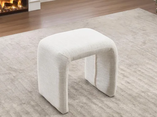 Vista 6 de Silla moderna para sala de estar con otomana, silla tapizada de lino mixto, cómoda silla de lectura lateral para sala de estar, dormitorio, Beige