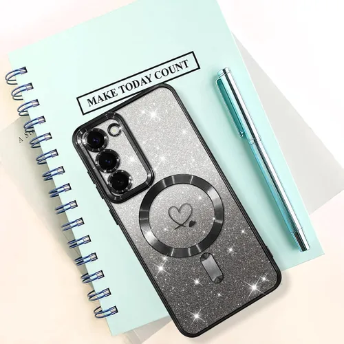 Vista 685 de Bonoma - Funda compatible con Samsung Galaxy S21 Plus, diseño de corazón con purpurina, color rosa Support for MagSafe, Plating Magnetic Case TPU