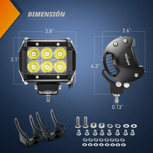 Vista 2 de Nilight Barra de luz LED, 2 unidades de 18 W, luces LED todoterreno de 12 V, 5 pines, interruptor basculante, kit de arnés de cableado, 2 cables