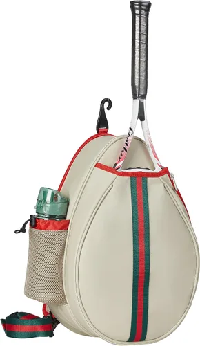 Vista 8 de Mochila de Tenis Cruzada de un Hombro de PU Blanco para Niñas, Bolsa de Tenis, Bolsa Bandolera para Raqueta de Tenis para Mujeres, con Portabotellas