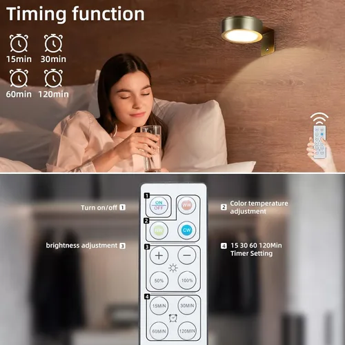 Vista 7 de Paquete de 2 luces inalámbricas para cuadros de pared, luz para cuadros recargable que funciona con batería con control remoto, luz regulable