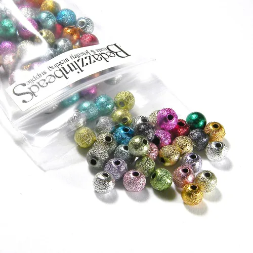 Vista 2 de 100 cuentas redondas de plástico acrílico con textura metálica de polvo de estrellas (0.236 in)