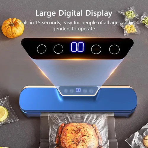 Vista 3 de Sellador al vacío de alta calidad, potente succión de 62 kPa, operación con un solo toque, luces indicadoras LED, sellador al vacío para alimentos