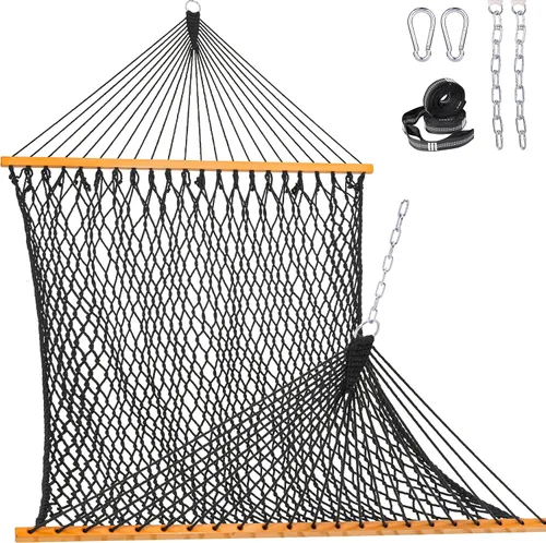 Vista 7 de Lazy Daze Hammocks Hamaca de Cuerda Doble, Hamaca Tradicional de Cuerda de Algodón Tejida a Mano para 2 Personas al Aire Libre con Barra Separadora