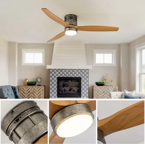 Vista 4 de EKIZNSN 52 Inch DC Low Profile Flish Mount Ceiling Fan with Lights and Remote Control for Bedroom, Brushed Nickel