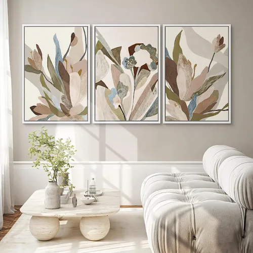 Vista 391 de SIGNWIN Lienzo enmarcado para pared, juego de arte neutro de bosque brumoso, ilustraciones en tono tierra, arte moderno, decorativo, bohemio
