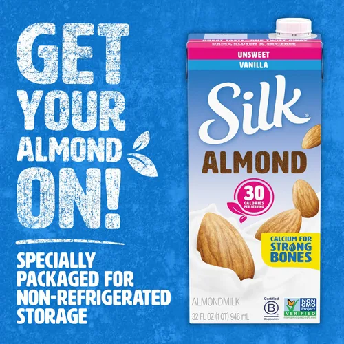 Vista 3 de Silk - Leche de almendras de larga duración, sin endulzar, sin lácteos, vegano, verificado por el Proyecto Non-GMO, 1 cuarto, paquete de 6